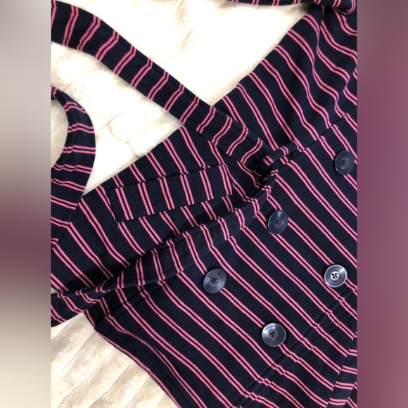 Merona EUC Navy & Pink Striped Double Breasted Knit Jacket w/Tie Belt Large - Picture 7 of 14